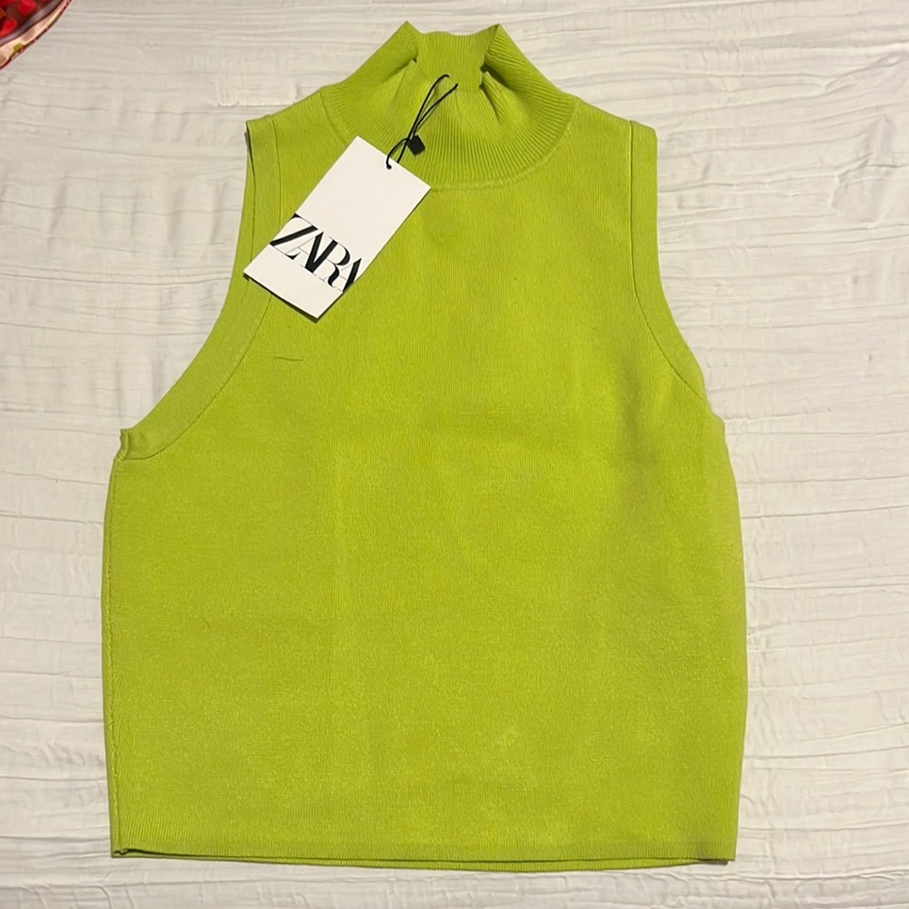 Zara lime green sleeveless sweater